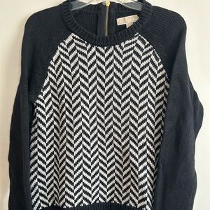 Michael Kors Black and White Chevron Crewneck Sweater